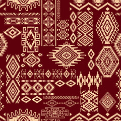 Native American tribal elements patchwork wallpaper abstract vector seamless pattern grunge effect in separate layer