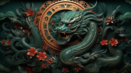 Background for Chinese New Year with Dragon. Generative Ai.