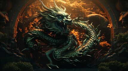 Background for Chinese New Year with Dragon. Generative Ai.