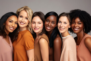 Obraz premium Multicultural group of women smiling together at camera