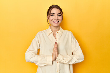 praying, showing devotion, religious person looking for divine inspiration.