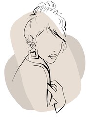 minimalistic linear illustration of a stylish girl on a gray background for decor