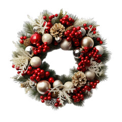 Fototapeta na wymiar Christmas wreath with baubles decoration isolated on white background
