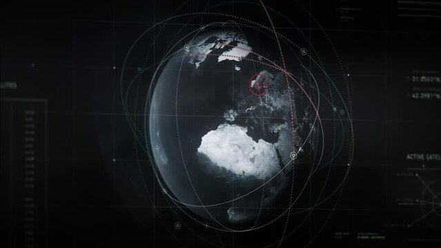 Multiple satellites orbiting earth. Close up on a red alert signal. Sweden territory. Three active satellites. The army works on a new technology to facilitate tracking location of targets in Sweden.