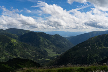 Fototapeta na wymiar Green mountain landscape in the Polish Tatras, photo with a wide-angle lens.