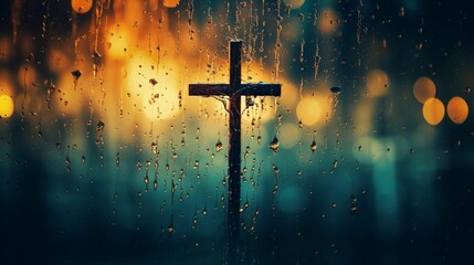 The cross strong in the rain, AI-generated. - obrazy, fototapety, plakaty