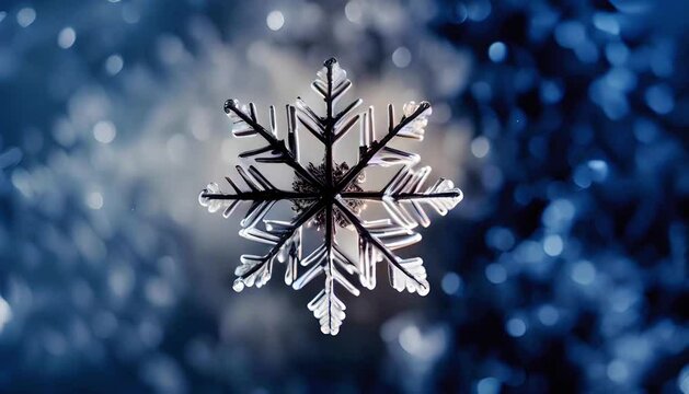 Macro christmas snowflake on a blue background