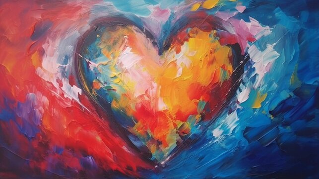 AI generated illustration of a colorful oil-painted heart