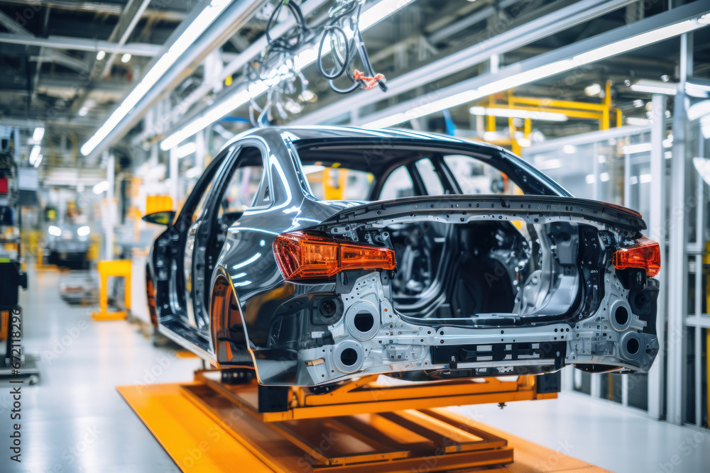 Poster automated assembly line for robot manipulators for the production of high-tech electric vehicles run