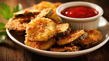 Fried Pickles with ketchup and mustard