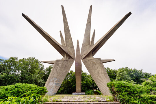 Sopot, Serbia - June 11, 2023: Kosmaj monument in the Kosmaj mountains. Monument to the Fallen Soldiers of the Kosmaj Partisan Detachment, Kosmaj mountain near Belgrade, Serbia