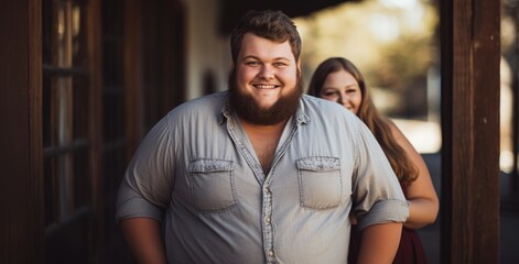 Young large, plus size  man with a group of large girls behind him