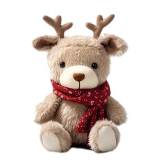 Christmas reindeer stuffed soft toy isolated on white - obrazy, fototapety, plakaty