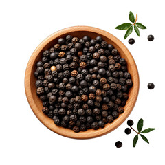 Top View of Black Peppercorns Isolated on Transparent or White Background, PNG