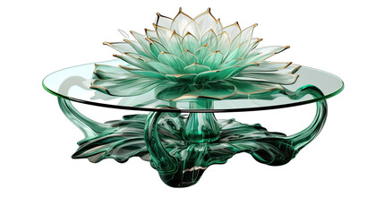 Jade Green Lotus Coffee Table Isolated on Transparent or White Background, PNG