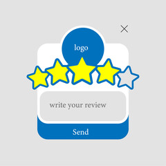 Give star rate and write review button pop up message concept illustration flat design vector. modern graphic element for landing page ui, infographic, icon