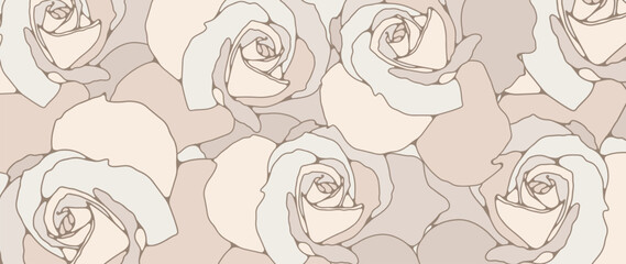 Beige floral background with delicate roses. Vector background for decor, wallpaper, covers. Beige rose petals.