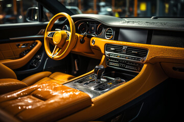 Luxurious car interior being professionally cleaned and detailed, Generative AI