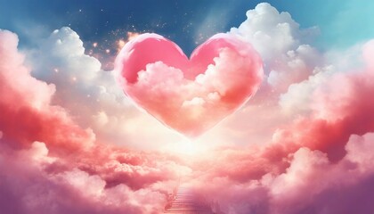 Valentines Day background with heart shaped clouds