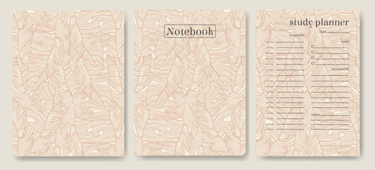Design for notebook and planner template. Study planner, cover page elements. Flourish illustration.