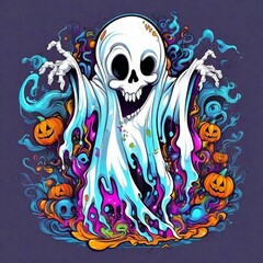 AI generated illustration of a ghost character in vibrant colors for Halloween