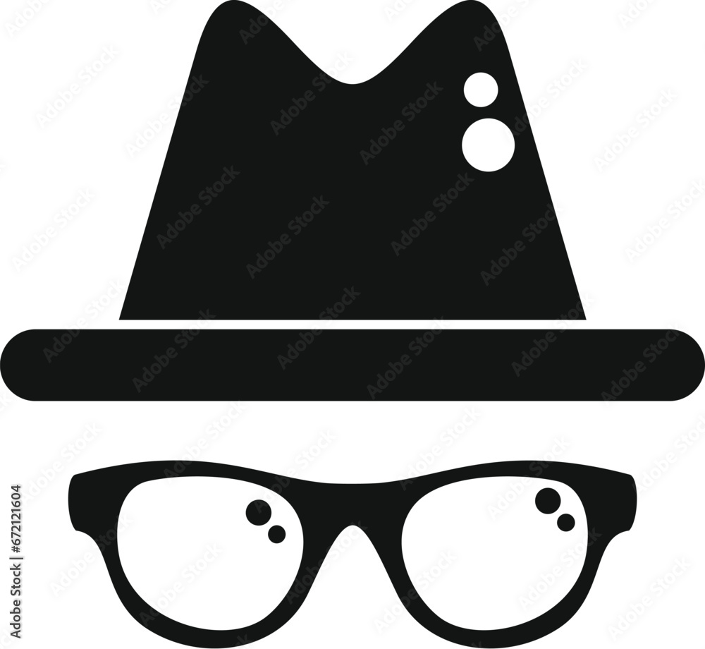 Poster anonymous hat and glasses icon simple vector. hidden identity. agent mask
