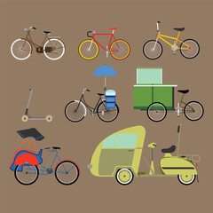 flat vector of some types of popular bicycle in Southeast Asia