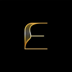 letter E, beautiful elegant golden alphabet striped font, classic lettering perfect for wedding invitations or fashion or logo design, vector illustration 10EPS