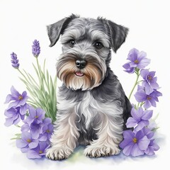AI generated illustration of a Schnauzer in flowers