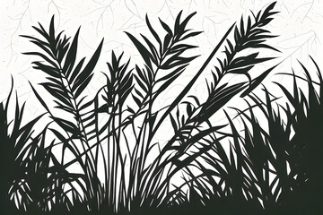 Naklejka premium Silhouette of grass and green wildlife foliage leaves background nature theme comic art style