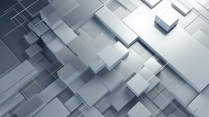Abstract background made of intersecting rectangles, parallelepipeds, cubes and other geometric shapes with light silver and dark gray lines