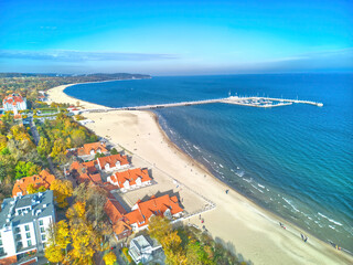 Aerial landscape of Sopot city at Baltic sea in autumn, Poland.