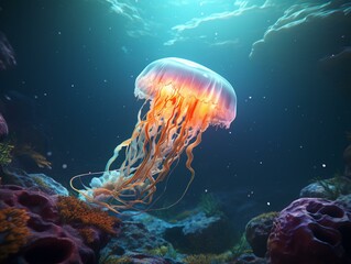 Fototapeta na wymiar Bioluminescent Beauty: Jellyfish Illumination