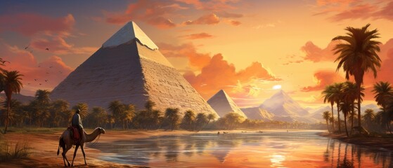 Egyptian pyramids and camel - obrazy, fototapety, plakaty
