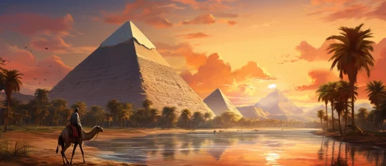 Foto op Canvas Egyptian pyramids and camel © Aliaksei