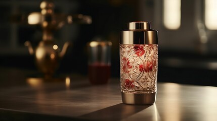 Fototapeta premium AI generated illustration of a glass bottle filled with a colorful cocktail