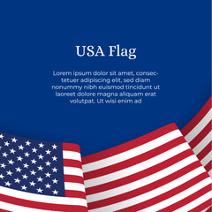Template Banner USA flag waving on blue background with Copy Space. Frame Corner Square Vector illustration
