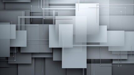 Abstract background made of intersecting rectangles, parallelepipeds, cubes and other geometric shapes with light silver and dark gray lines