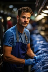Fototapeta premium Car wash employee carefully drying a vehicle with soft microfiber towels, Generative AI