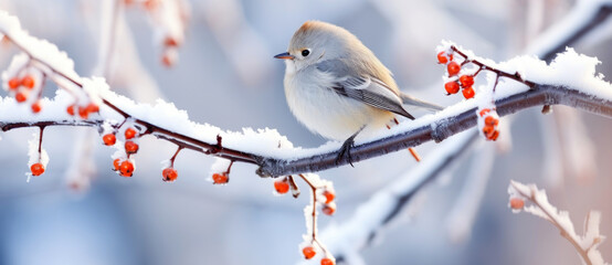 bird on a branch, snow 