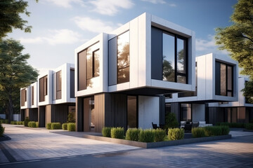 Modern modular private townhouses. Residential architecture exterior