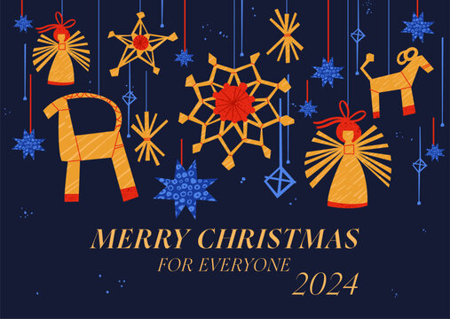 Vector illustartion design for Christmas greetings card. Typography and icons for Xmas background