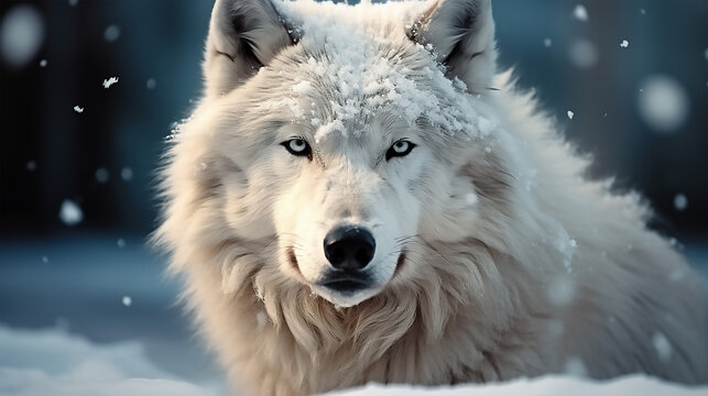 Image of Polar wolf, Arctic polar, north pole, banner with copy space