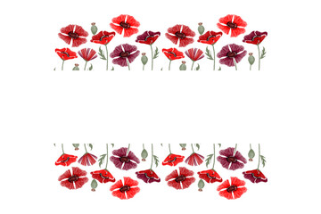 Poppy Memorial Day background border red poppy vector hand drawn. Copy Space