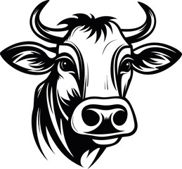 Cow head silhouette in black color. Laser cutting eps10 vector template or logo design.