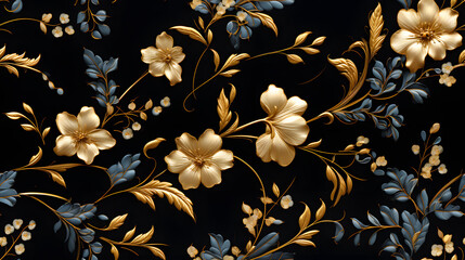 Baroque gold embroidery on black velvet texture