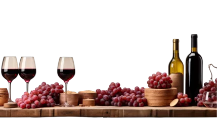 Fotobehang Burgundy Wine Tasting Table Isolated on Transparent or White Background, PNG © L