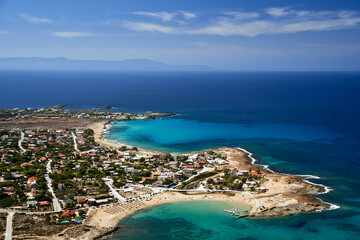 Naklejka na ściany i meble The sea and the beach from a bird's eye view in Stavros on the island of Crete