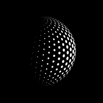 Decorative hemisphere with black circles on a white background. Vector 3d graphics.Design elements for advertising flyer, brochure layout, presentation layout, brochure template, book cover. eps 10