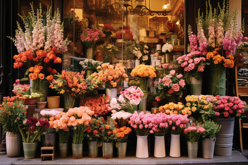 Fototapeta na wymiar A riot of colors emerges from a flower stall, where a fragrant blend of roses and lilies casts an aromatic spell on market-goers.
